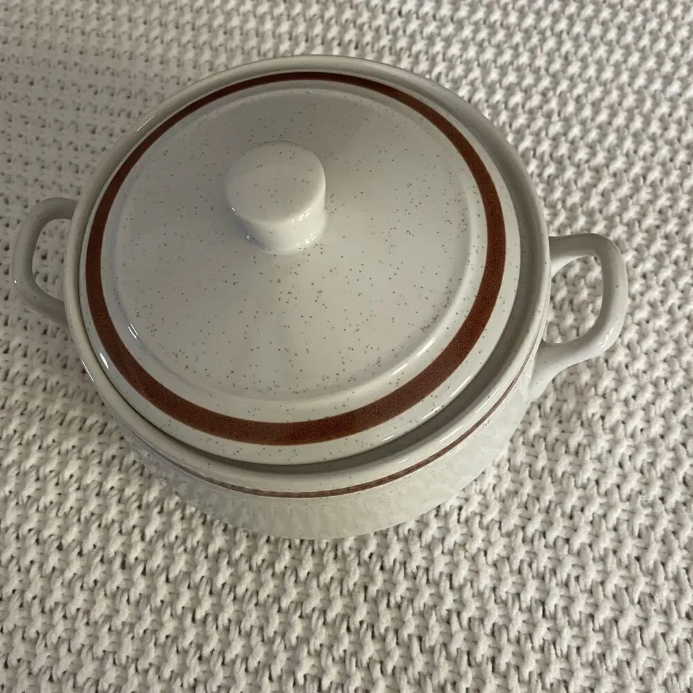 Bonsai Collection stoneware casserole dish with lid beige with‎ brown stripe